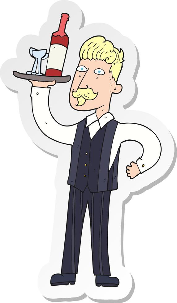 sticker of a cartoon waiter vector