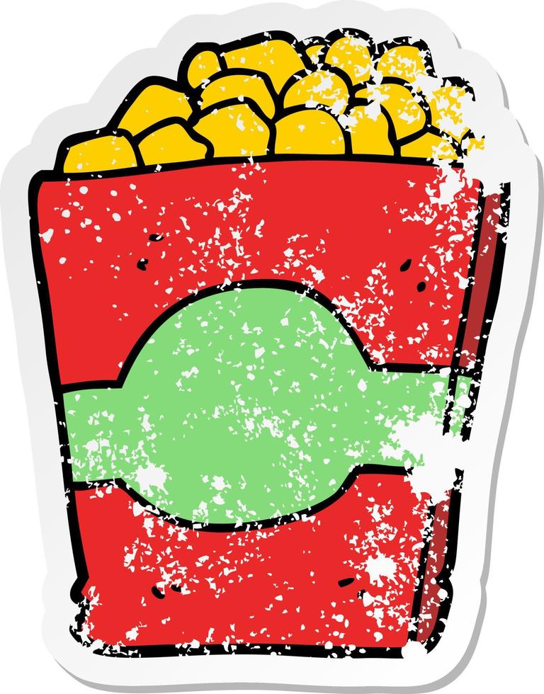 distressed sticker of a cartoon popcorn vector