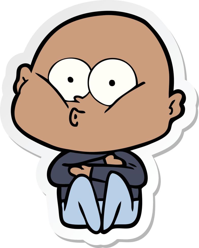 sticker of a cartoon bald man staring vector