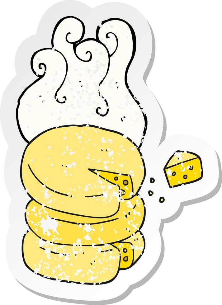 retro distressed sticker of a cartoon cheese wheel vector