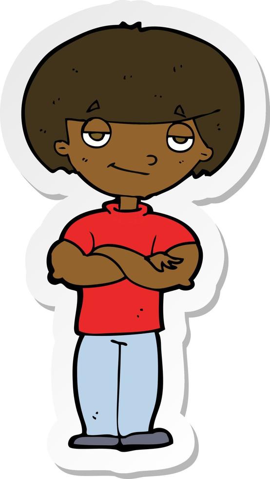 sticker of a cartoon smug looking man vector