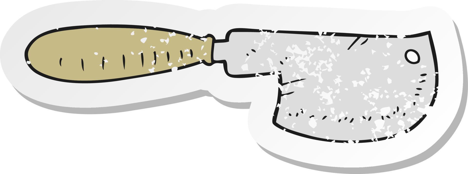 retro distressed sticker of a cartoon meat cleaver vector