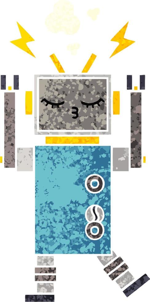 retro illustration style cartoon malfunctioning robot vector