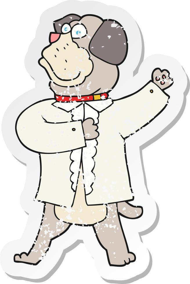 retro distressed sticker of a cartoon dog in shirt vector