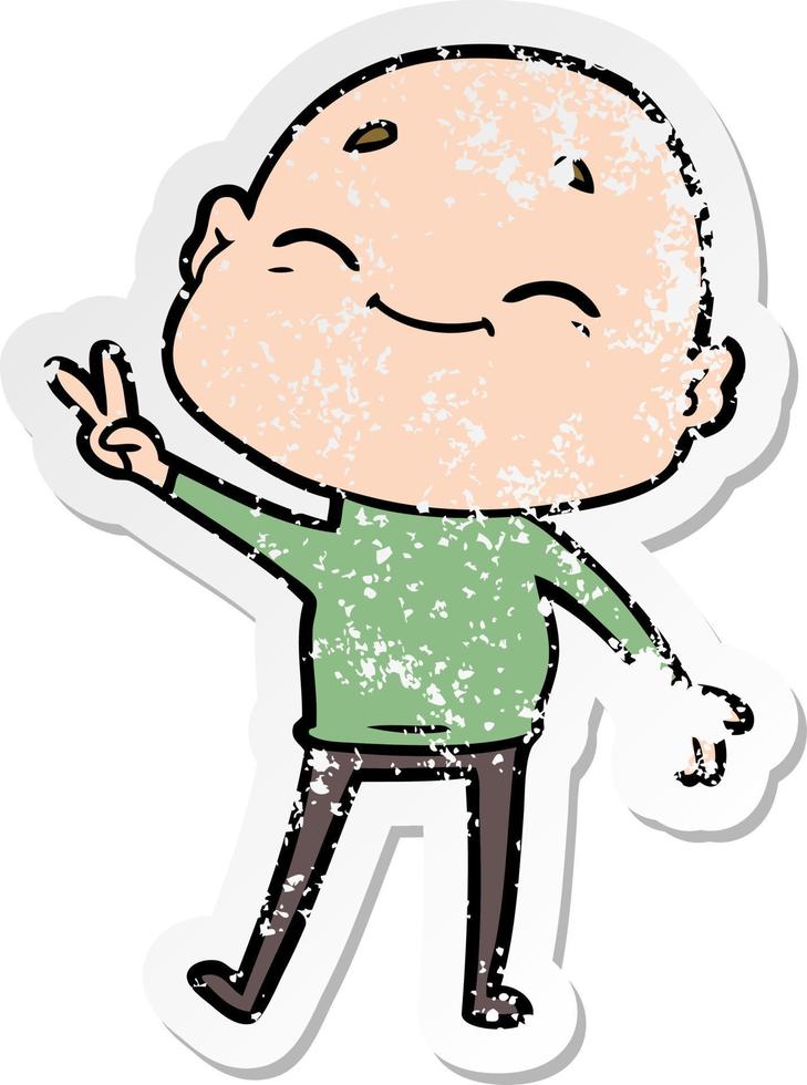 distressed sticker of a happy cartoon bald man vector