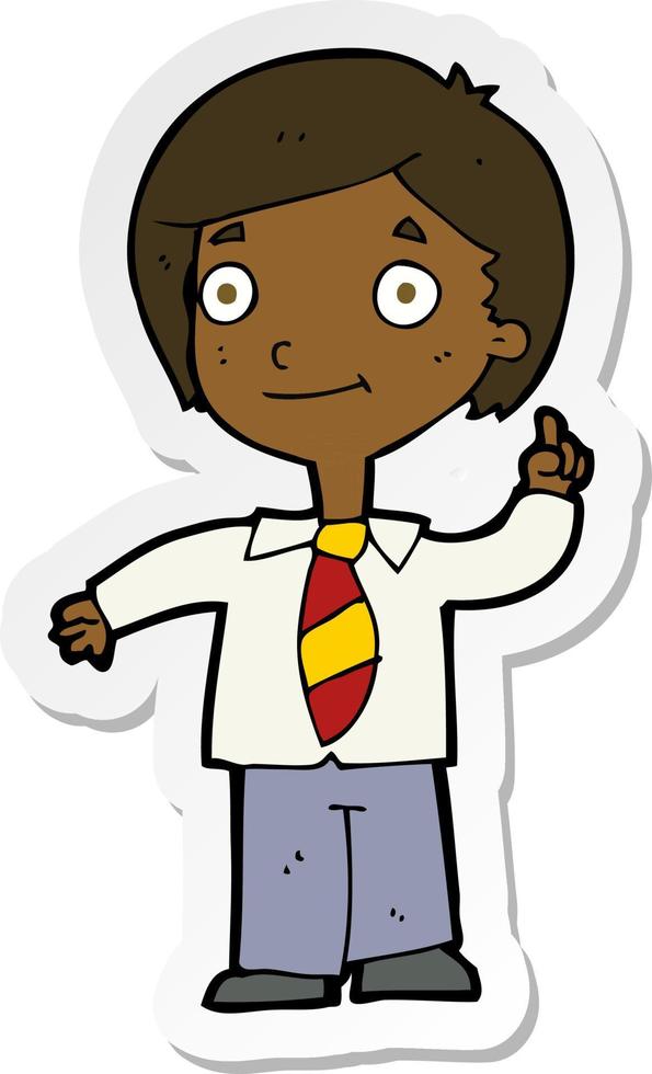 sticker of a cartoon school boy answering question vector