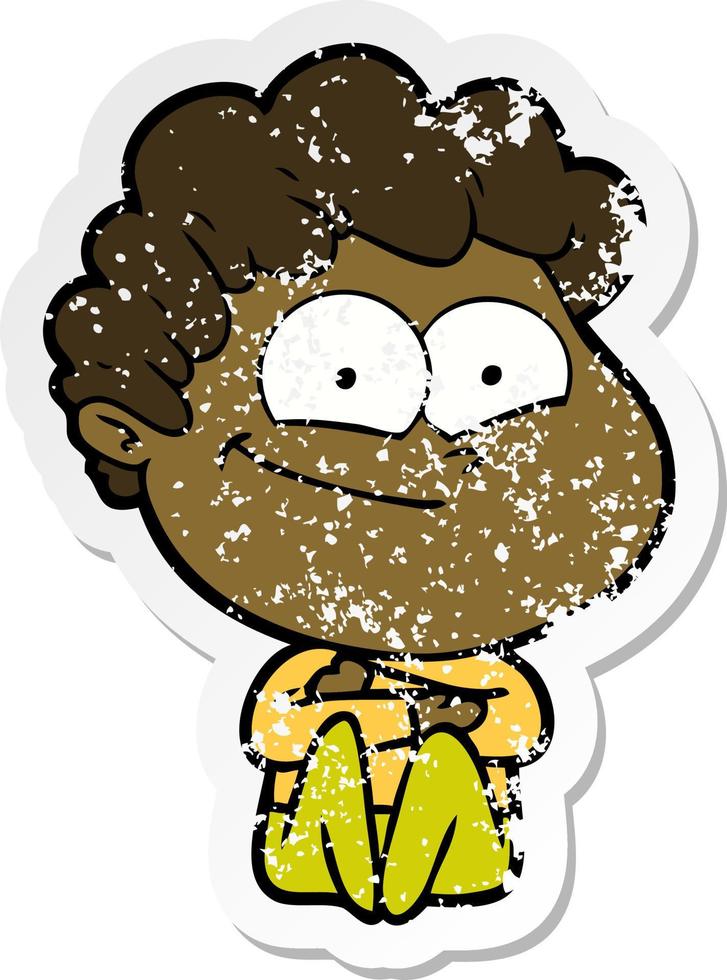 distressed sticker of a cartoon happy man vector