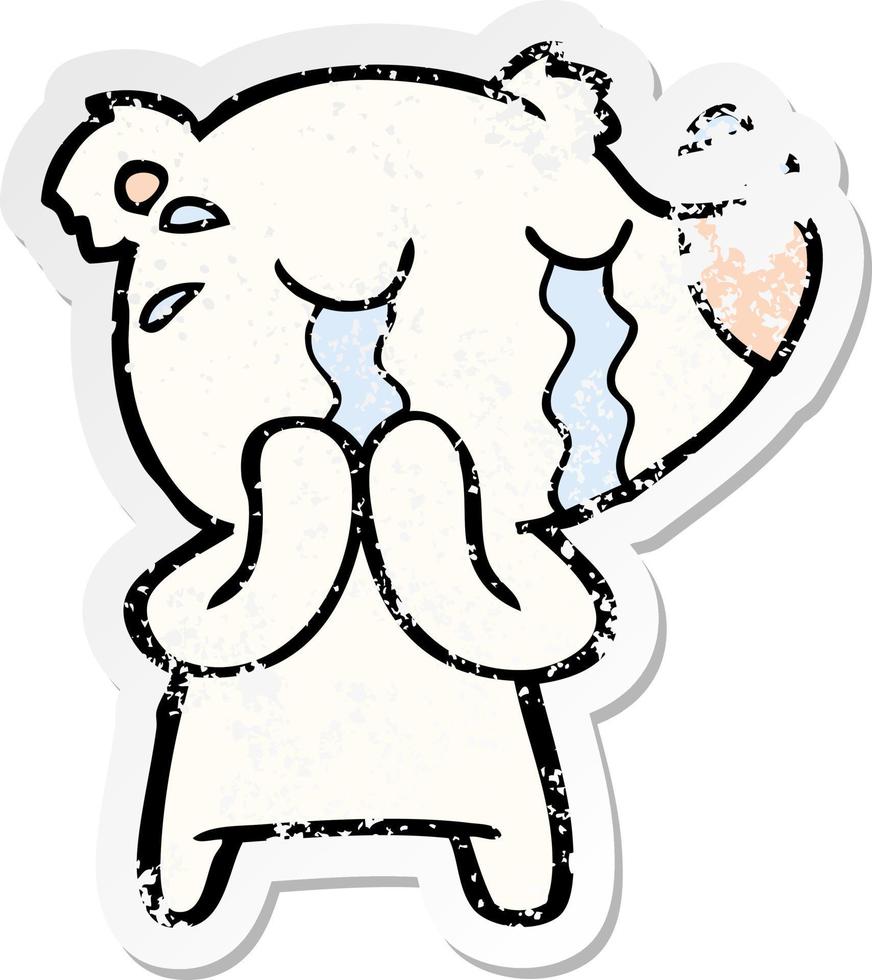 distressed sticker of a cartoon crying polar bear vector