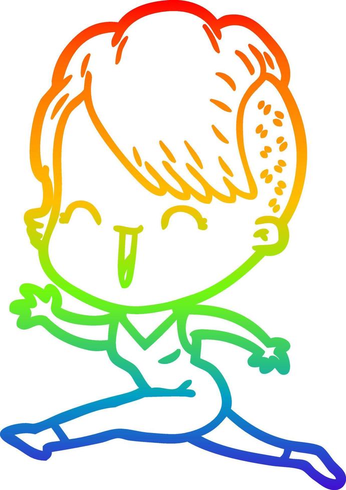 rainbow gradient line drawing cartoon happy hipster girl vector