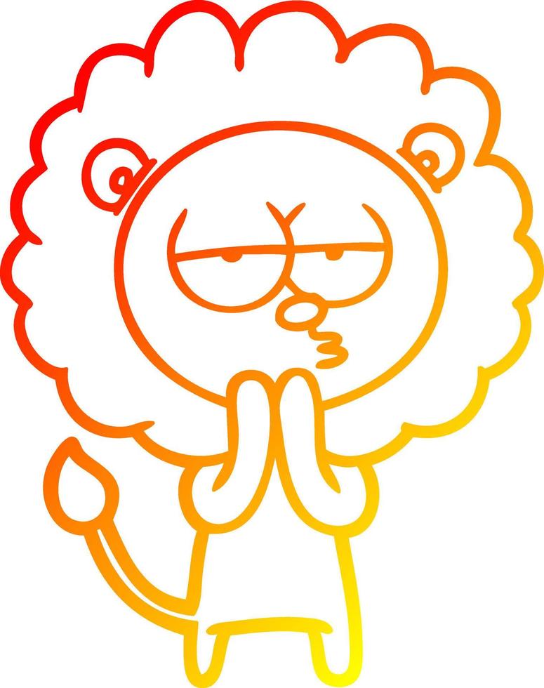 warm gradient line drawing cartoon lion considering vector