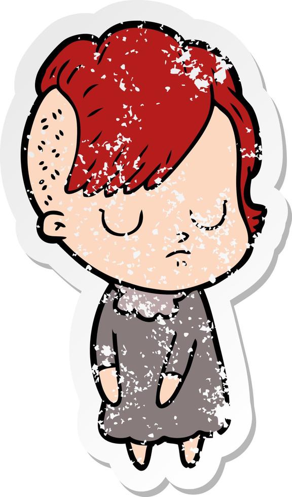 distressed sticker of a cartoon woman vector