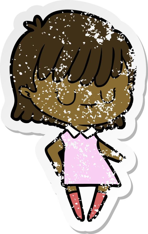 distressed sticker of a cartoon woman vector