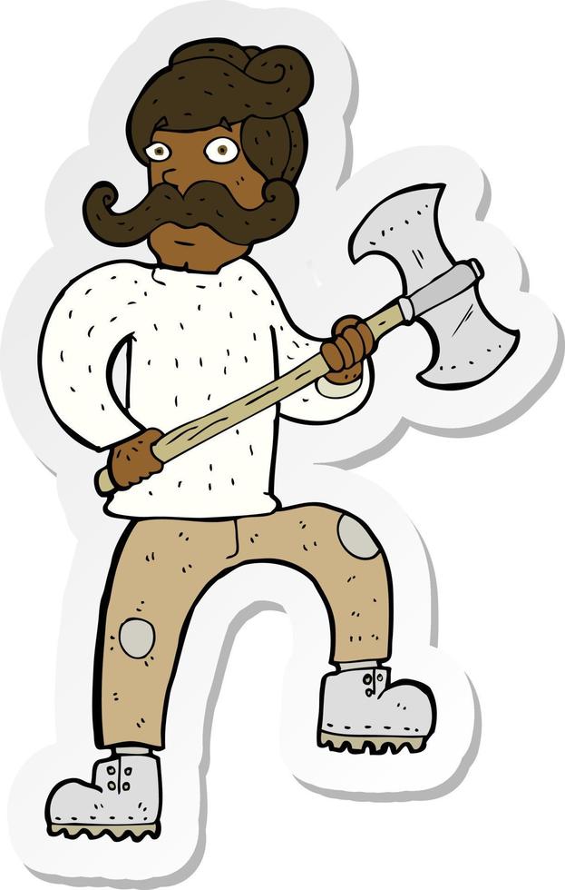 sticker of a cartoon man with axe vector