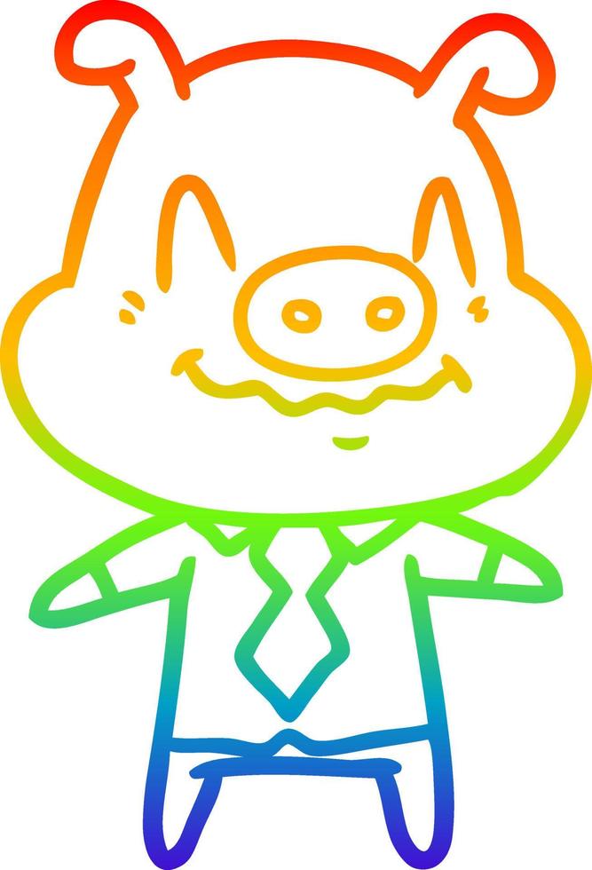 rainbow gradient line drawing nervous cartoon pig boss vector