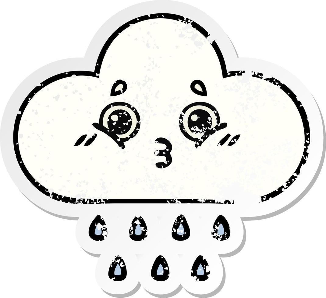 distressed sticker of a cute cartoon rain cloud vector