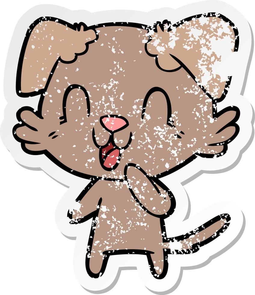 distressed sticker of a laughing cartoon dog vector