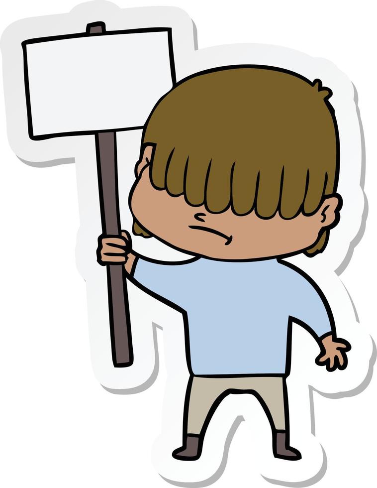 sticker of a cartoon boy with untidy hair vector