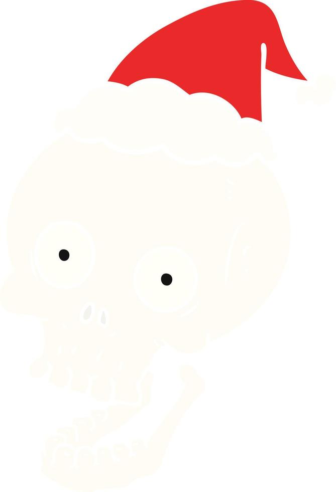 flat color illustration of a skull wearing santa hat vector