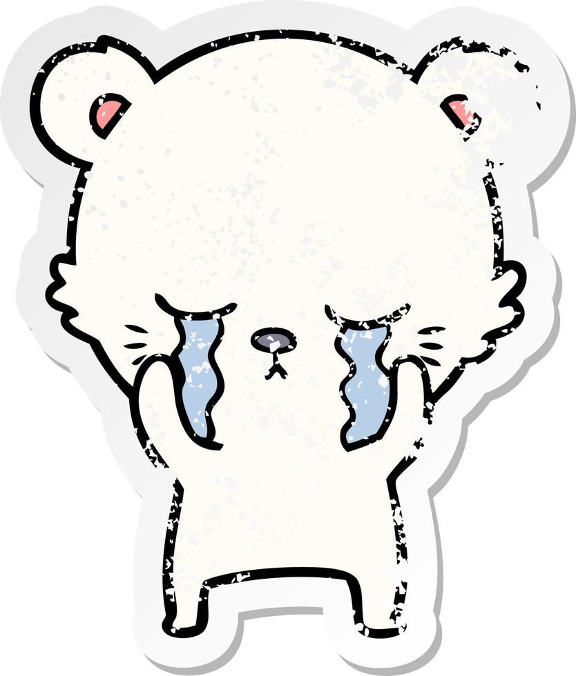 distressed sticker of a crying cartoon polarbear vector