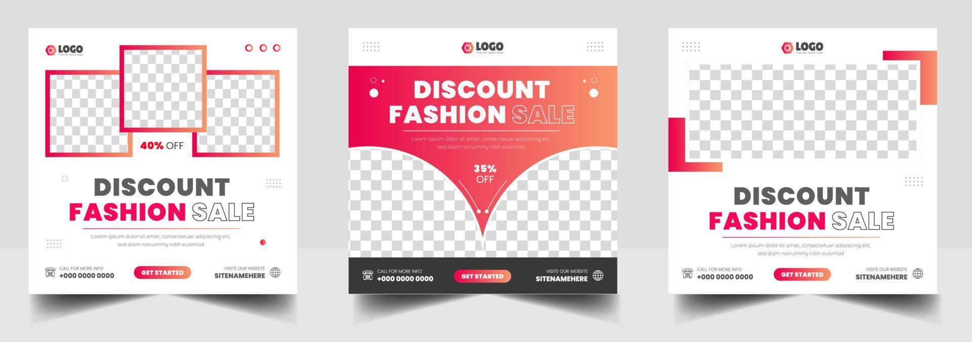 fashion sale social media post banner design template. discount fashion sale social media post banner design with red color. fashion sale web banner. vector