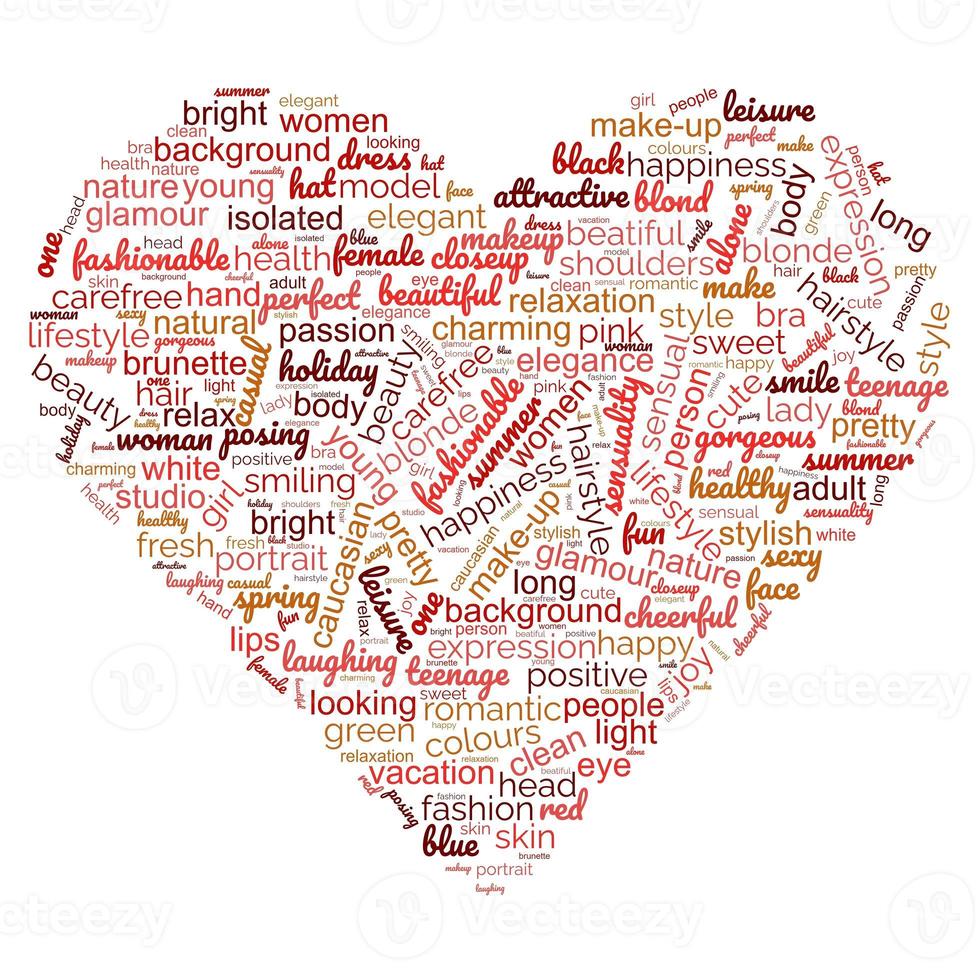 Love word cloud isolated typography illustration on a white background. heart made of words love. Shape silhouette for cutting and wall sticker. photo