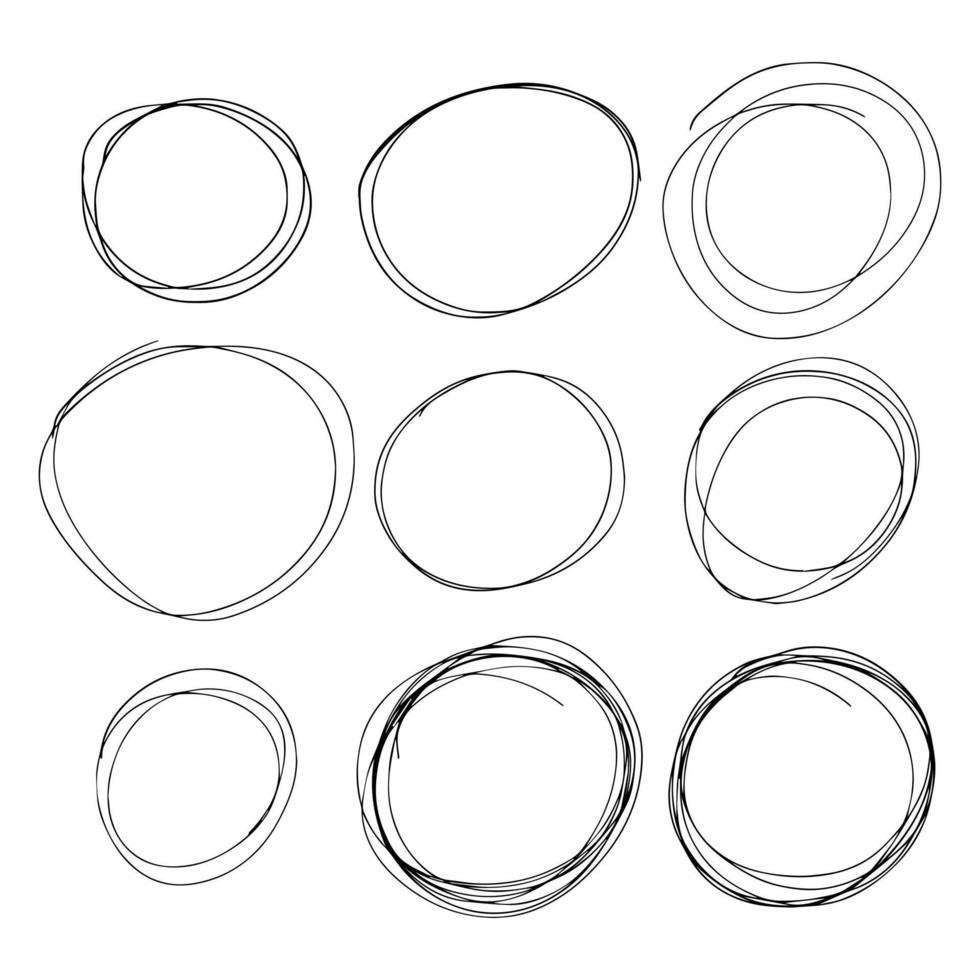 conjunto de círculo de caos de tinta de garabato dibujado a mano. diferentes tipos de marcos circulares dibujados a mano vector