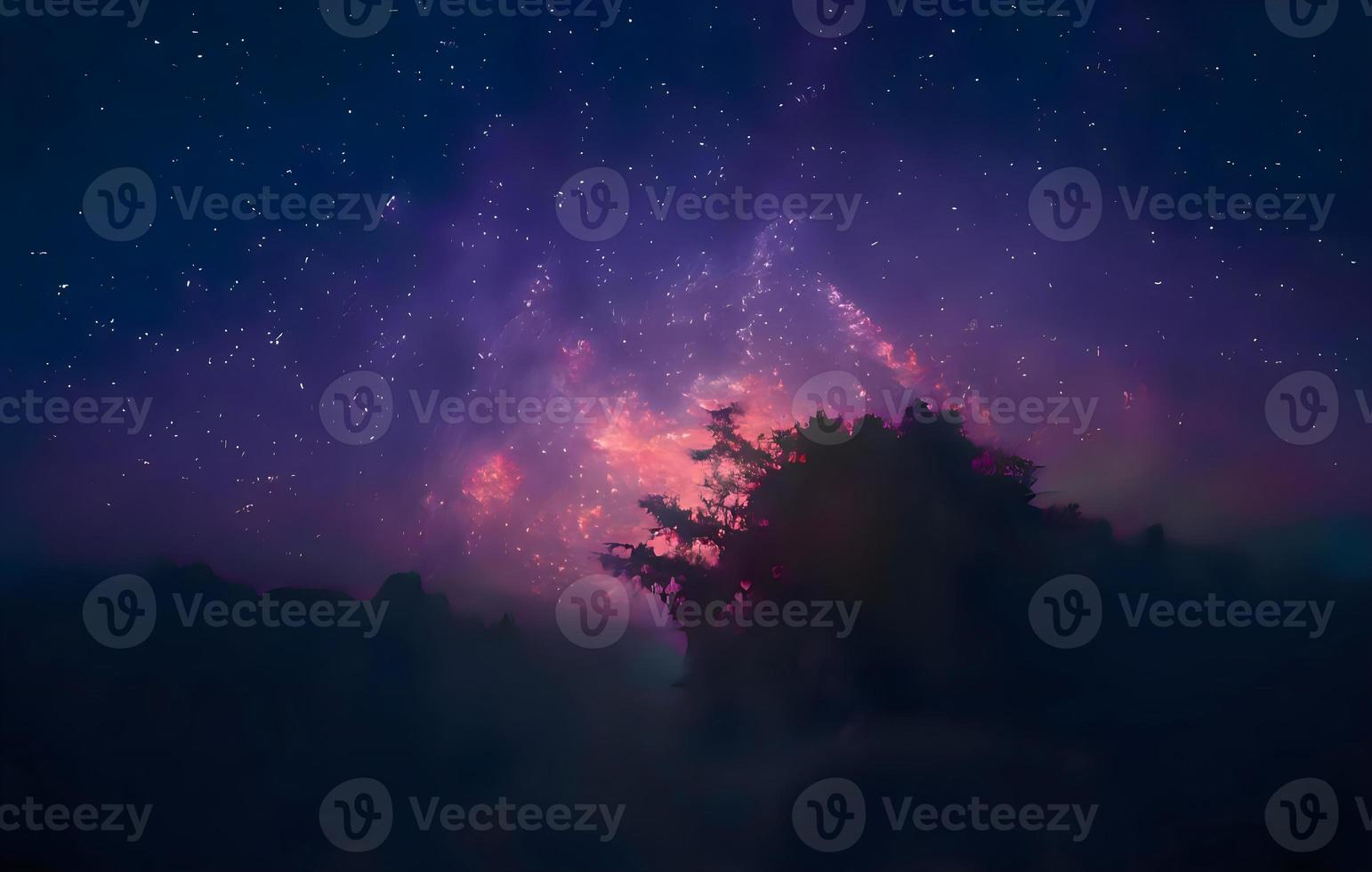 Milky Way galaxy, on high mountain Long exposure photograph, with grain. Image contain certain grain or noise and soft focus. photo