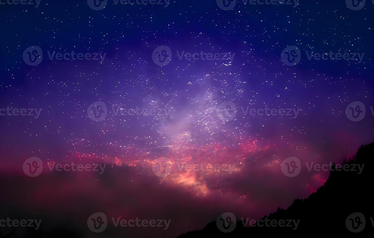 Night landscape with colorful Milky Way and mountains. Starry sky with hills at summer. Beautiful Universe. Space background photo