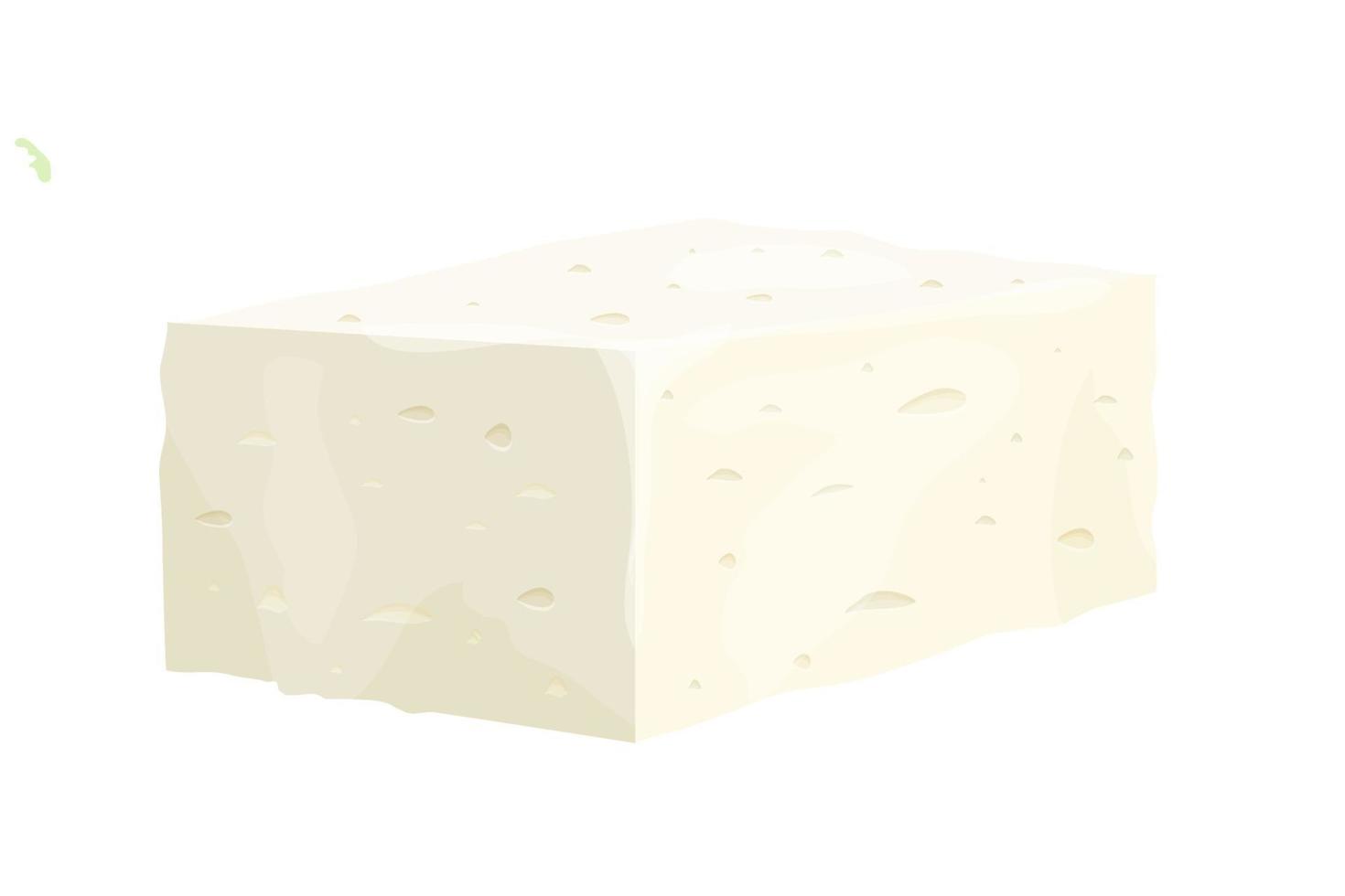 pieza de queso feta en estilo de dibujos animados ingrediente detallado aislado sobre fondo blanco. Queso blanco de cuajada griega elaborado con leche de barco o frijol de leche. ilustración vectorial vector