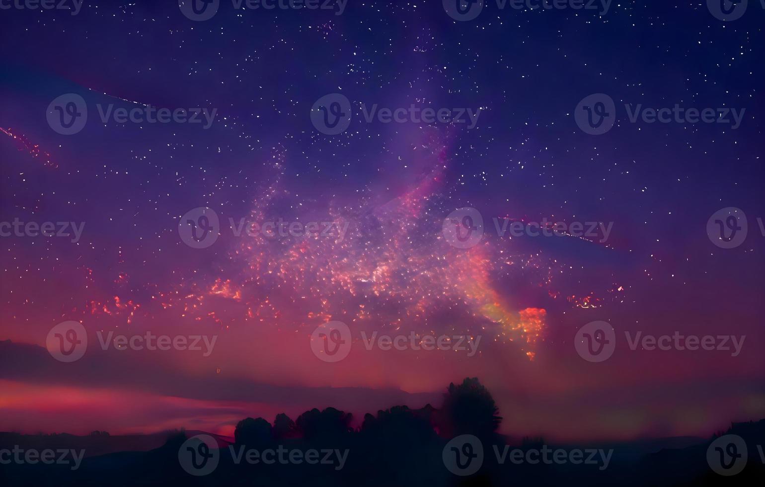 Night landscape with colorful Milky Way and mountains. Starry sky with hills at summer. Beautiful Universe. Space background photo