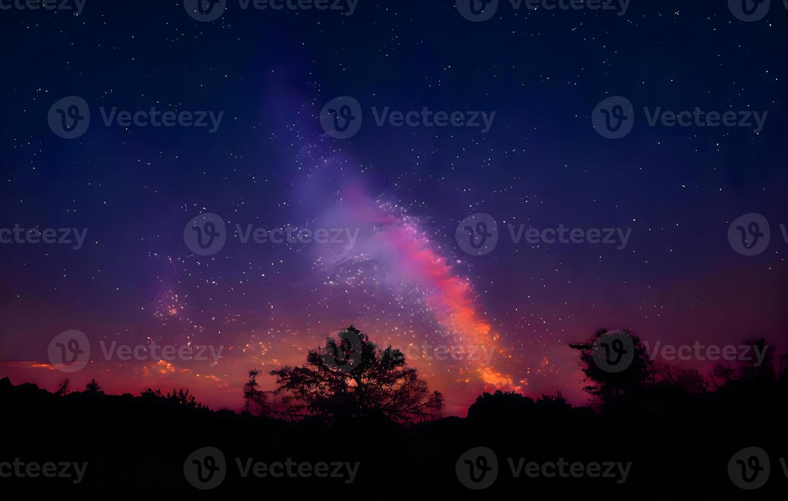 Night landscape with colorful Milky Way and mountains. Starry sky with hills at summer. Beautiful Universe. Space background photo