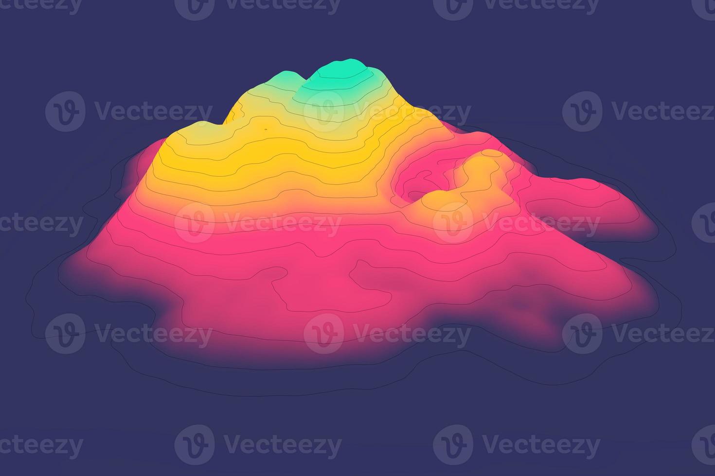 Gradient hills backdrop. Scheme map in hiking style. Contour topographic lines over the high mountains 3d illustration. Abstract liquid gradient landscape background photo