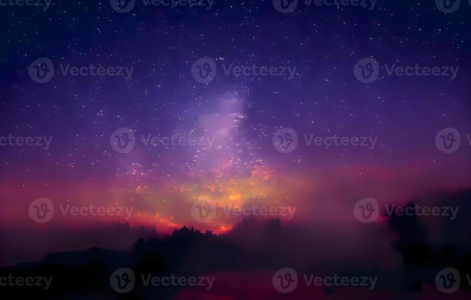 Night landscape with colorful Milky Way and mountains. Starry sky with hills at summer. Beautiful Universe. Space background photo