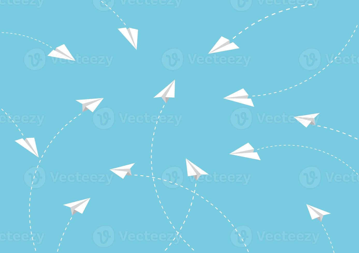 Vector white paper planes minimalist style on blue background. photo