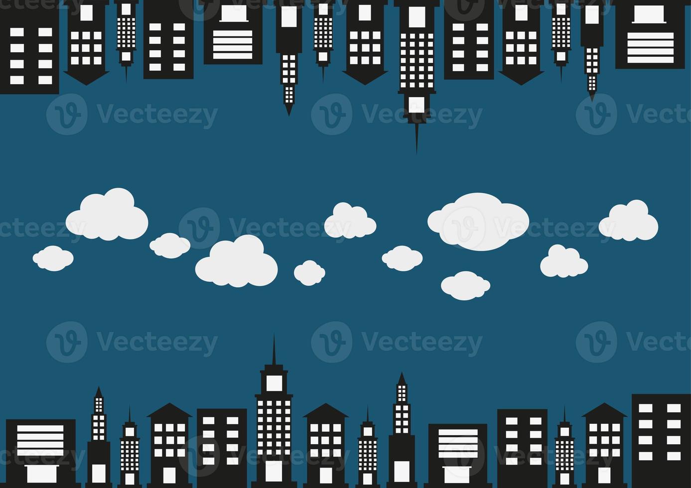 upside down city and white clouds, creative business concept. photo