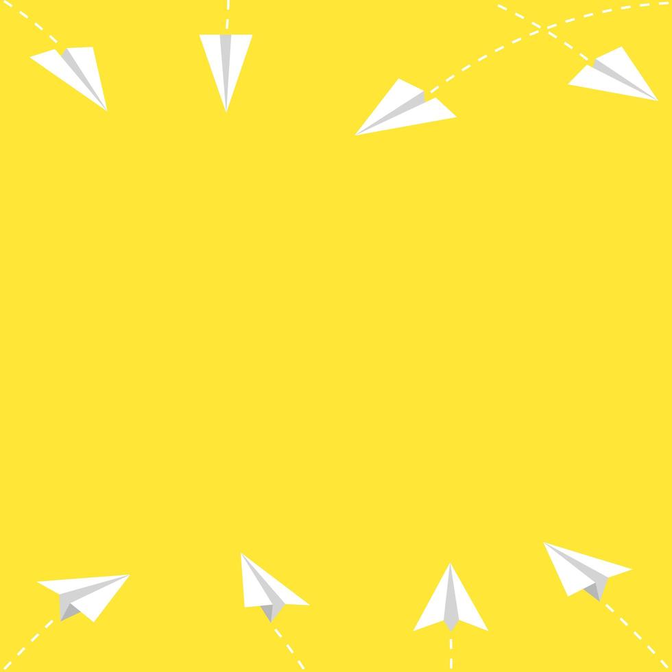 white paper planes minimalist style on space yellow background. photo