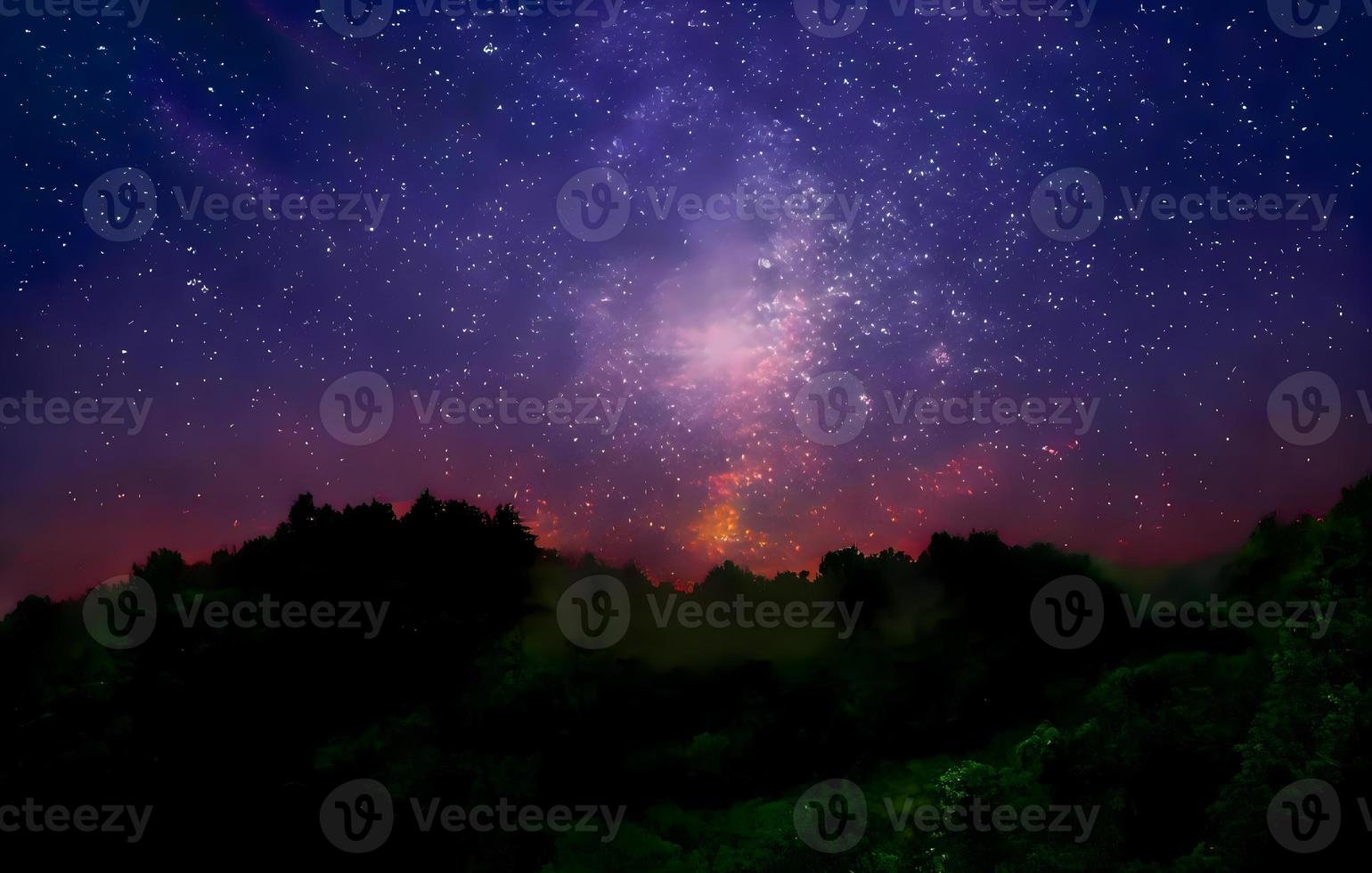 Night landscape with colorful Milky Way and mountains. Starry sky with hills at summer. Beautiful Universe. Space background photo
