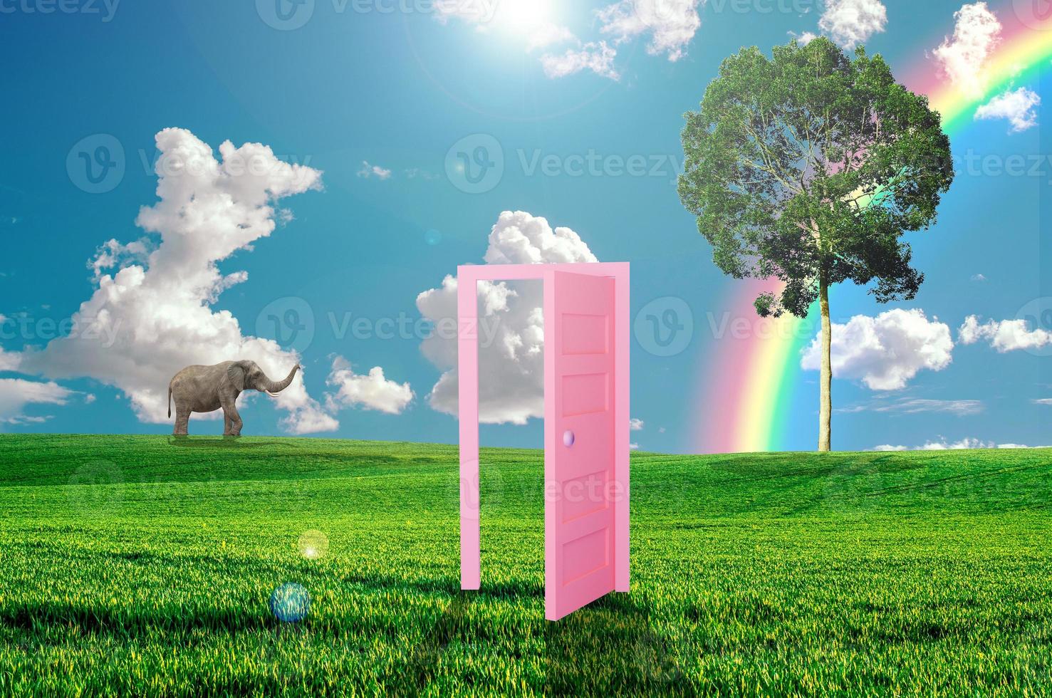 Pink door with a beautiful view photo