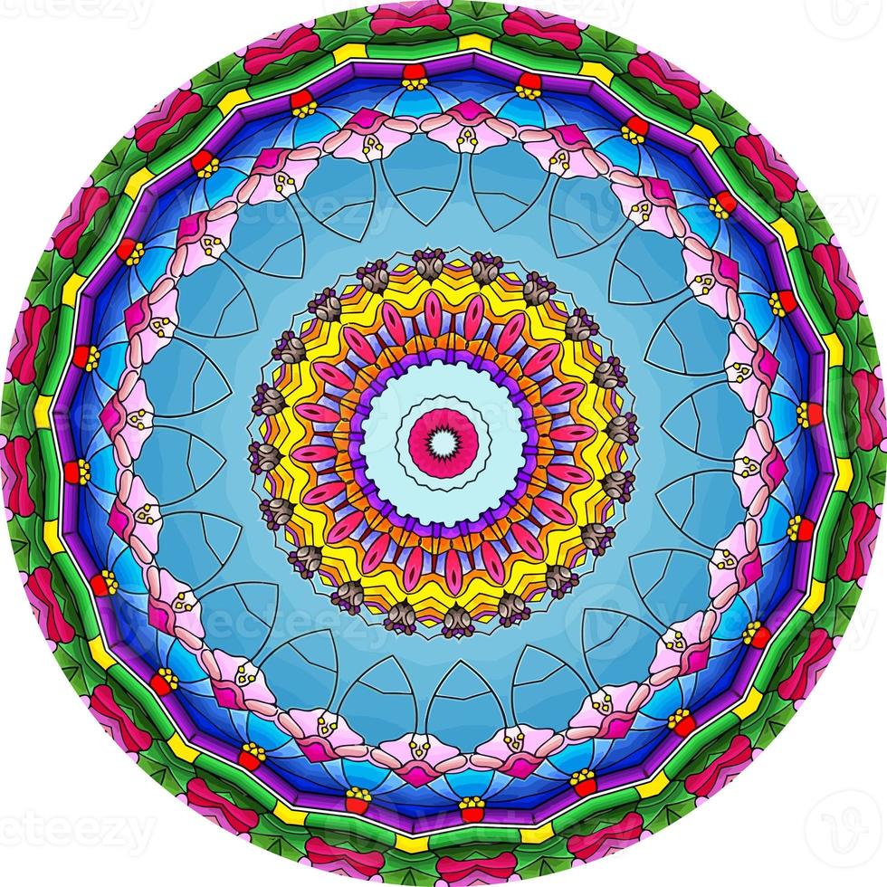 Luxury Ornamental Colorful Mandala Design Unusual Flower Shape. Oriental . Anti-Stress Therapy Patterns. Weave Design Elements photo