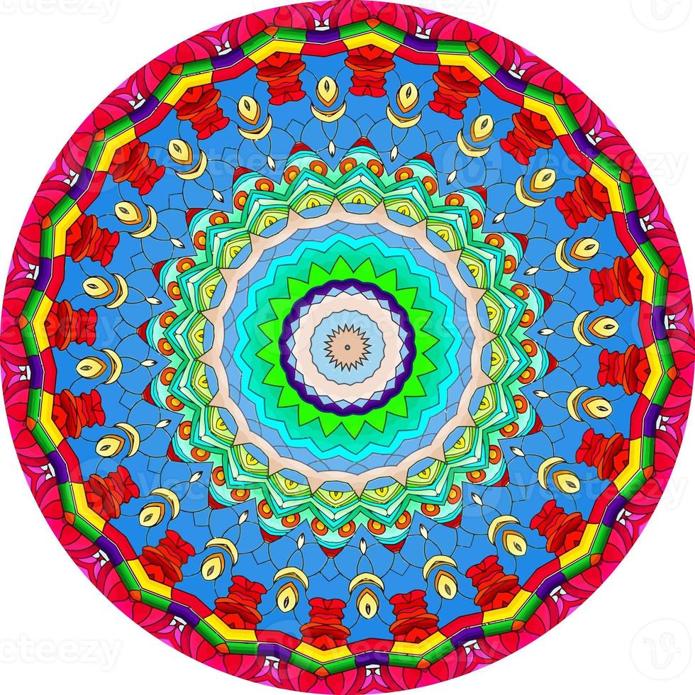Colorful Mandala Design Background. Unusual Flower Shape. Oriental. Anti-Stress Therapy Patterns. Weave Design Elements photo