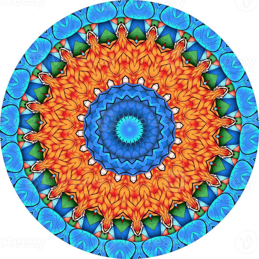 Mandala Background With Great Colors . Unusual Flower Shape. Oriental ., Anti-Stress Therapy Patterns. Weave Design Elements photo