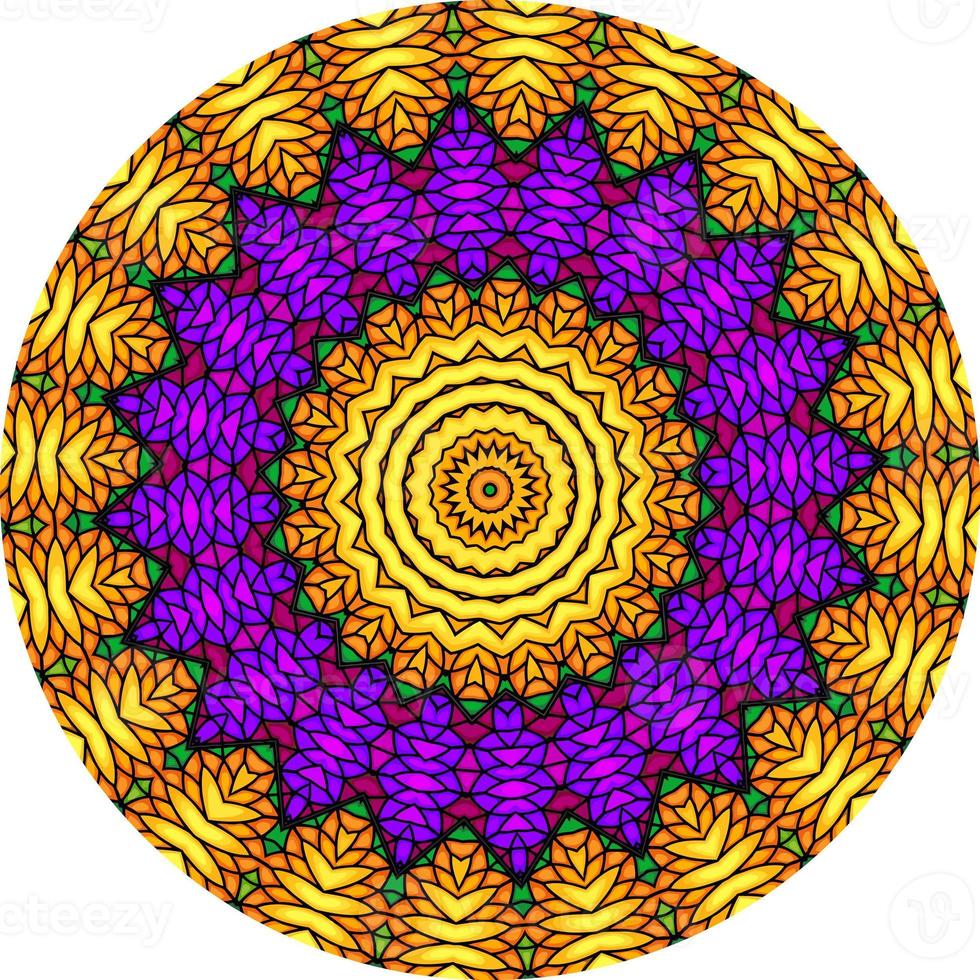 diseño de mandala colorido ornamental de lujo forma de flor inusual. oriental patrones de terapia antiestrés. elementos de diseño de tejido foto