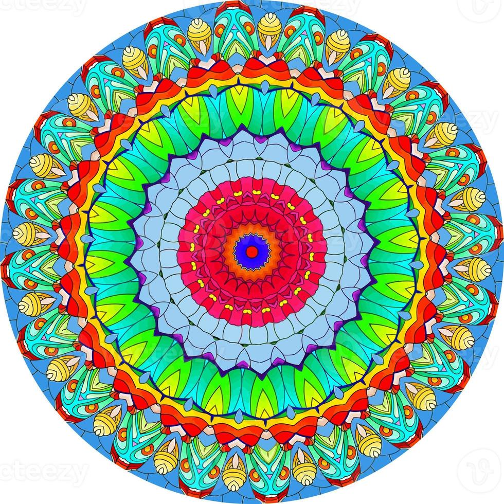 Colorful Mandala Design Background. Unusual Flower Shape. Oriental. Anti-Stress Therapy Patterns. Weave Design Elements photo