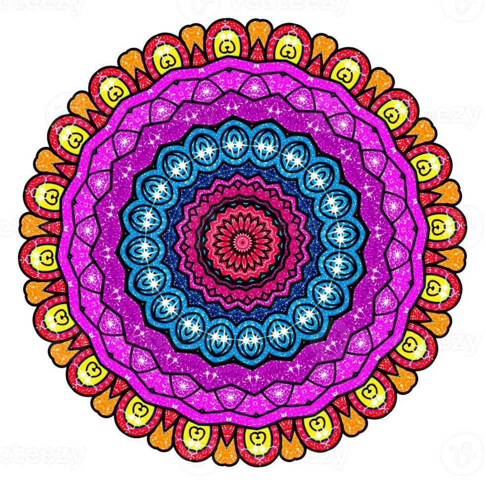 Glitter Floral Art Mandala. Ethnic Design With Colorful Ornament photo