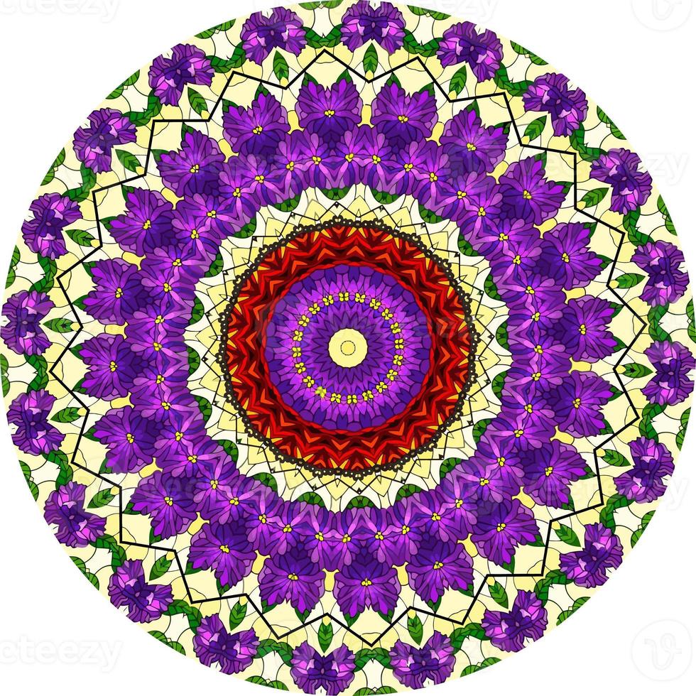 Ethnic Bright Mandala Style Flowers Pattern. Unusual Flower Shape. Oriental ., Anti-Stress Therapy Patterns. Weave Design Elements photo