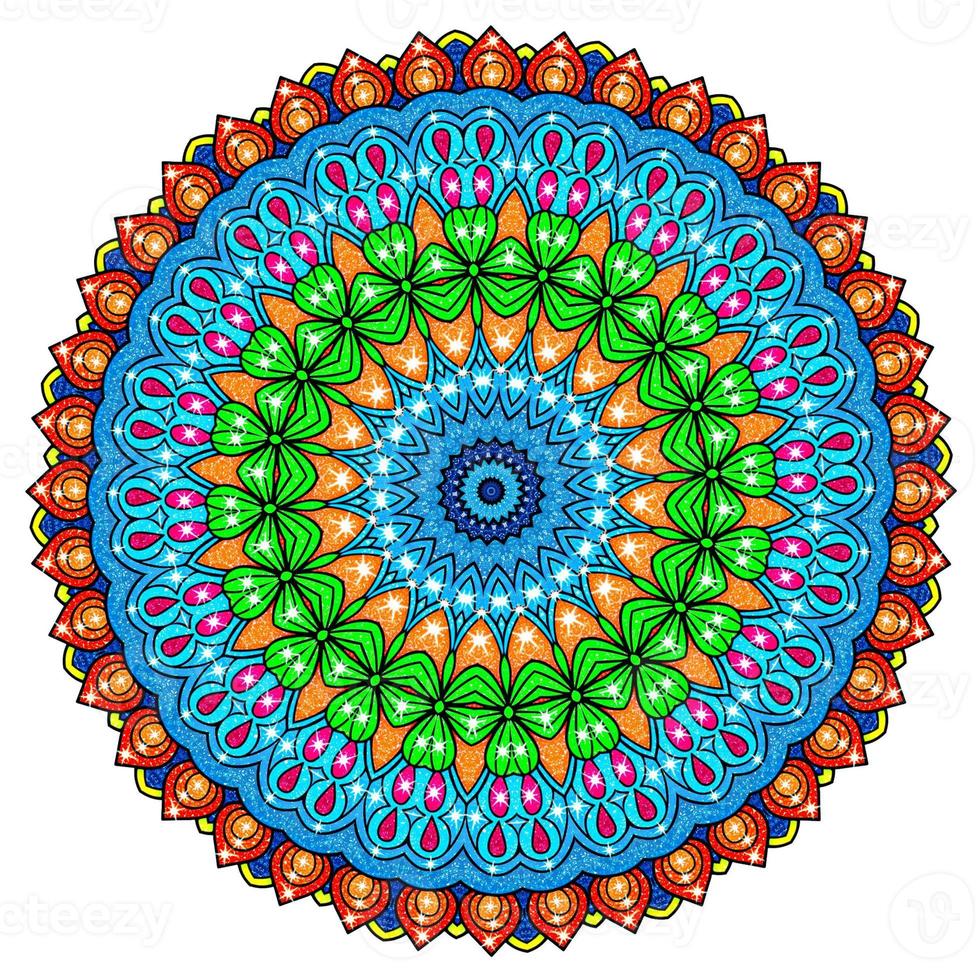Multicolor Glitter Mandala Background. Abstract Colorful Glitter Mandala photo