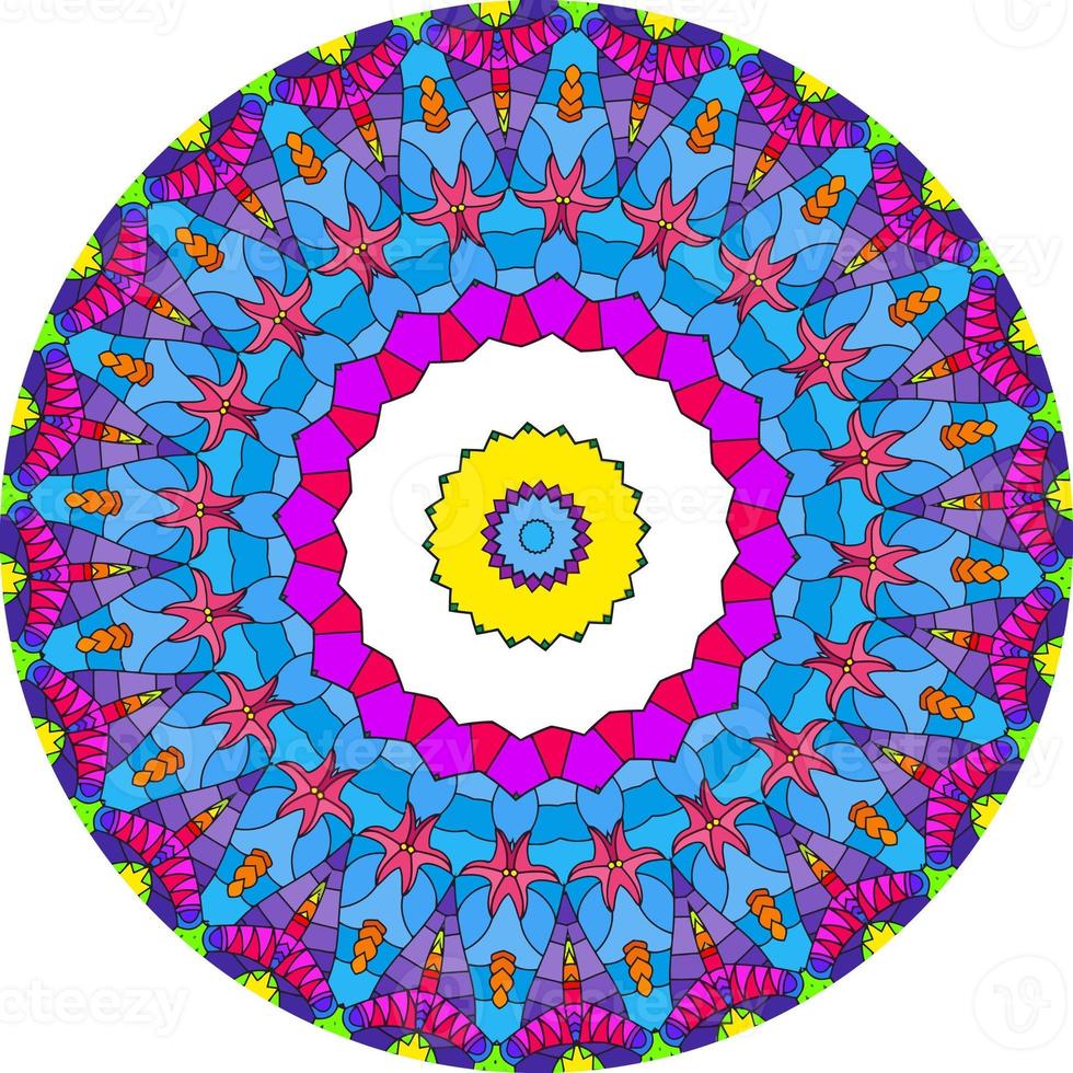 Ethnic Mandala With Colorful Ornament. Bright Colors. Isolated. photo