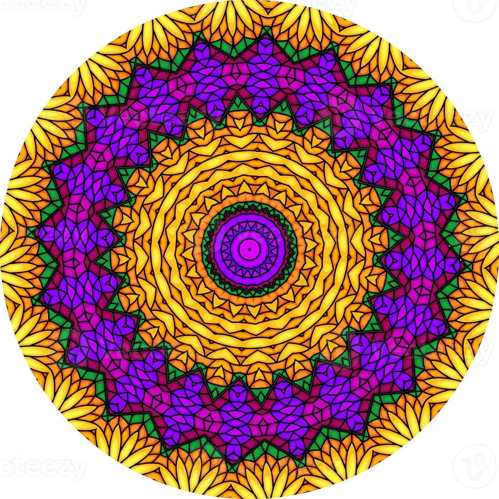 diseño de mandala colorido ornamental de lujo forma de flor inusual. foto