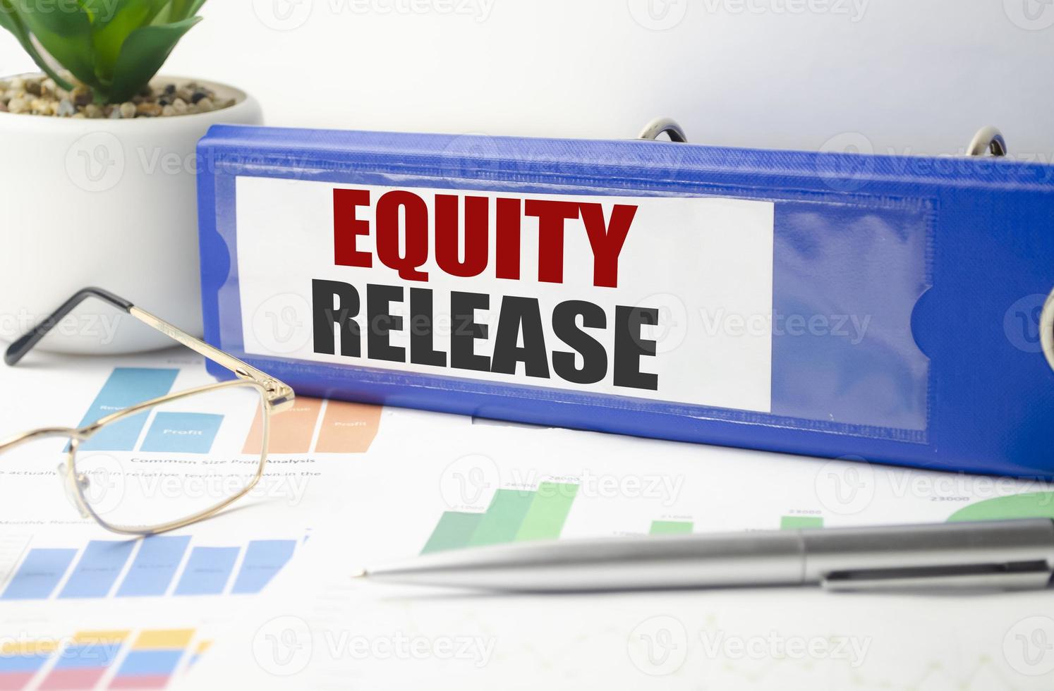 blue file folder with words take Equity Release . Business concept photo