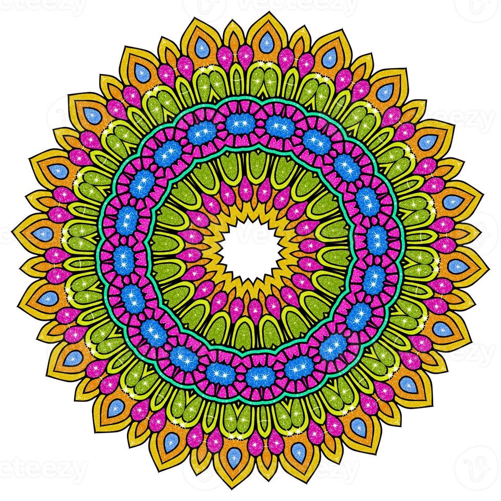 Colorful Mandala With Floral Shapes. Glitter Mandala photo